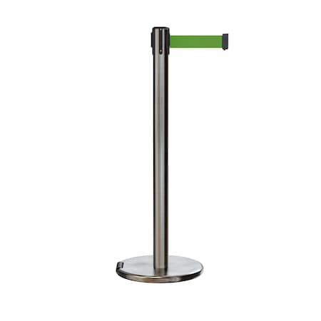 Retractable Belt Rolling Stanchion, 2.5ft Sat.Steel Post  9ft. Green